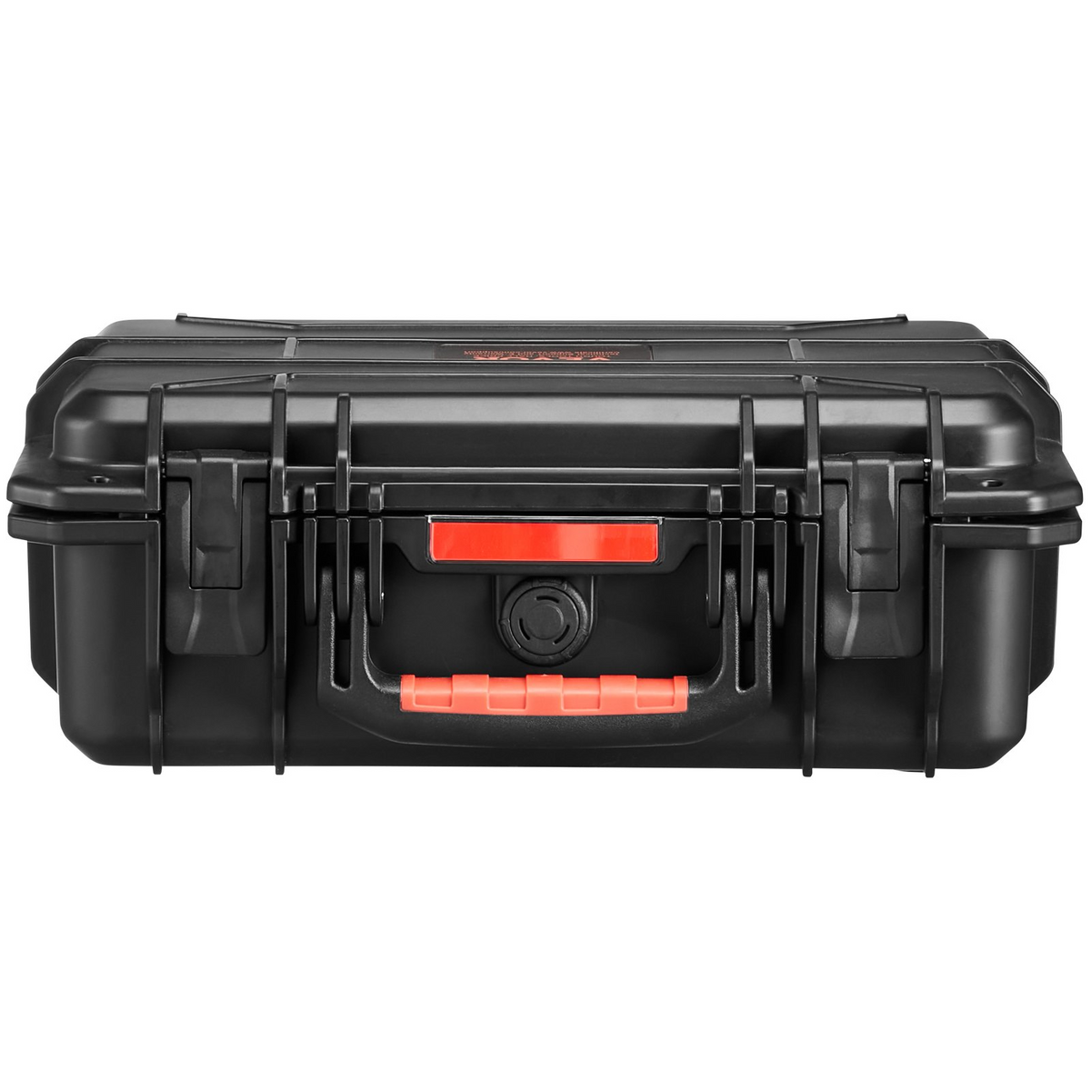 a black plastic case with red handles