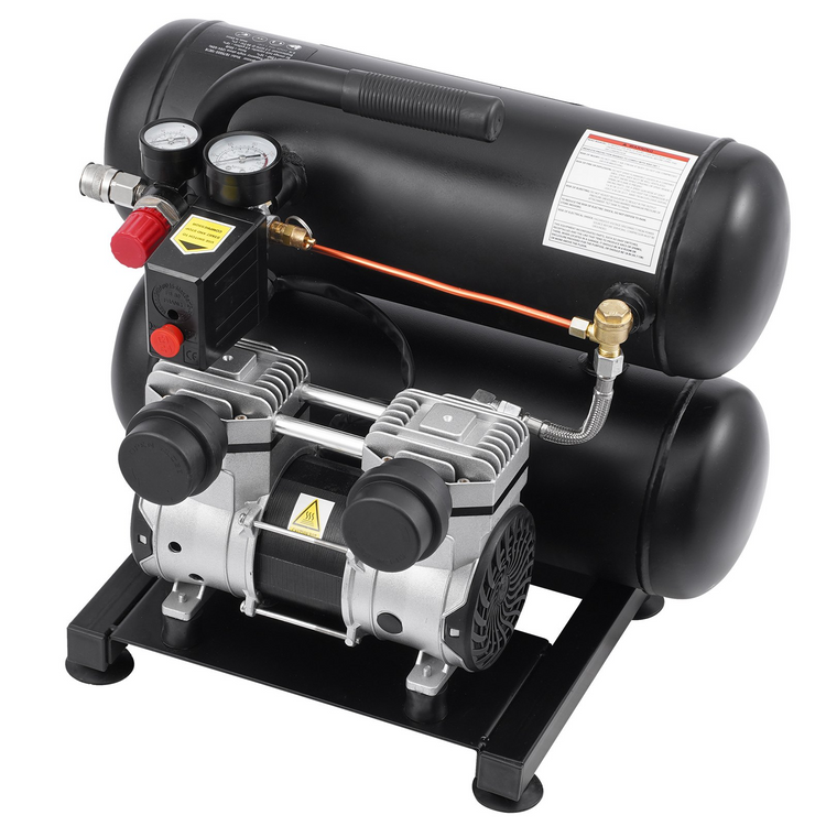 a black air compressor with a black tank