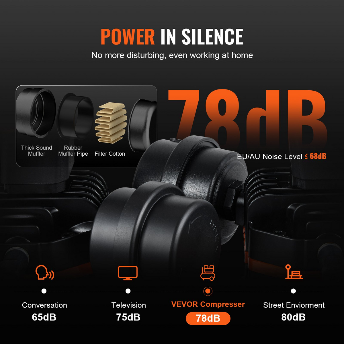 a black and orange text and images of a machine