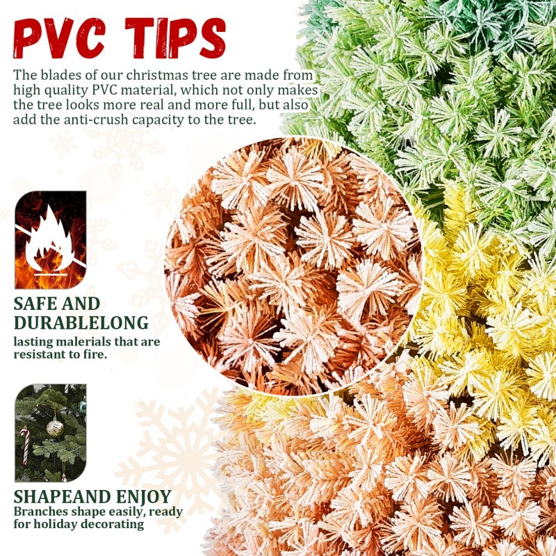 6FT 7.5FT Artificial Unlit Colorful Rainbow Hinged Christmas Tree, WITH PVC Branch Tips