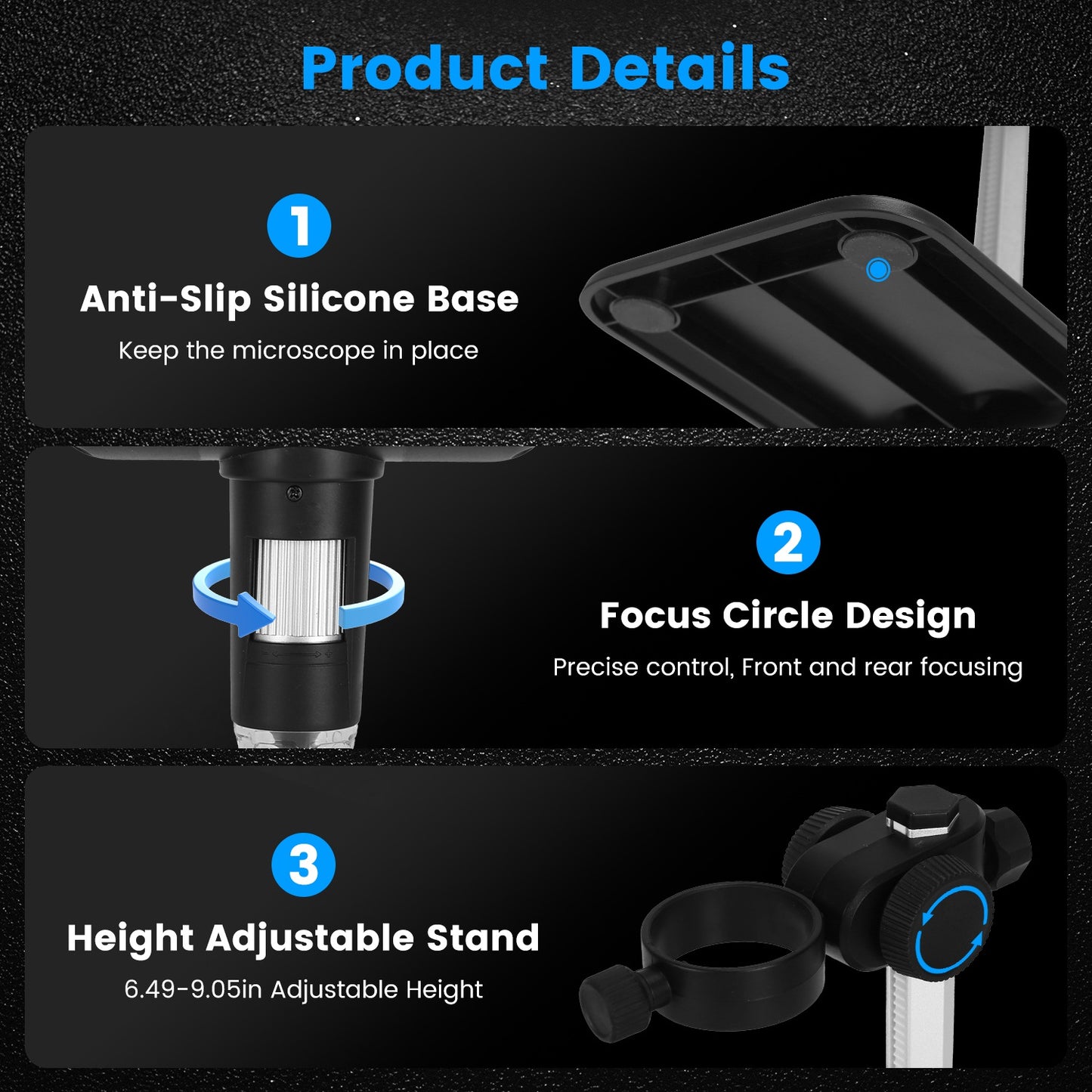 1Pc 4.3Inch LCD Digital Microscope 1,000X 1080P Photo Video Error Coin Magnifier With 8 Dimmable LED Lights PC Views Compatible With MacOS Windows Included 32GB Card