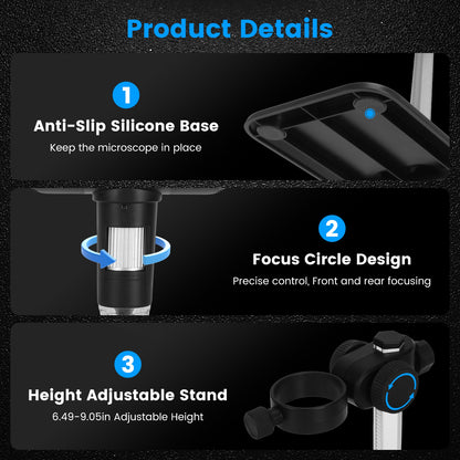 1Pc 4.3Inch LCD Digital Microscope 1,000X 1080P Photo Video Error Coin Magnifier With 8 Dimmable LED Lights PC Views Compatible With MacOS Windows Included 32GB Card
