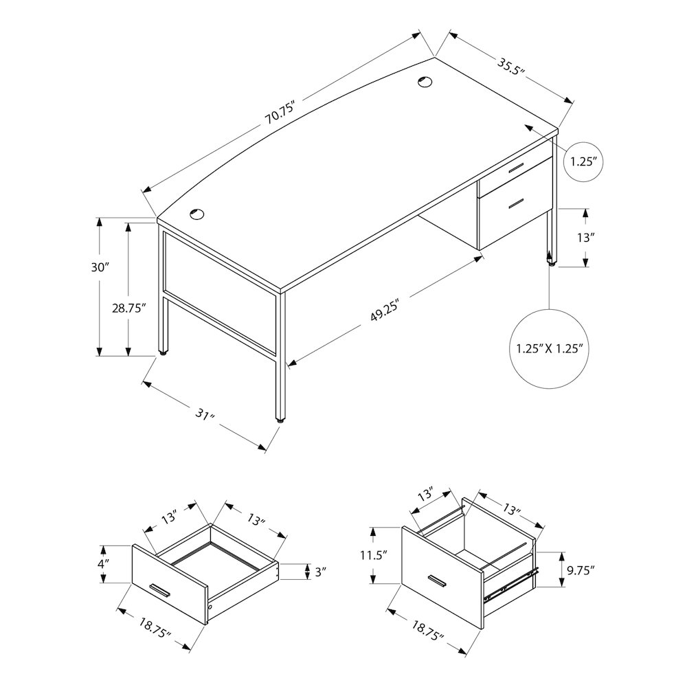 a drawing of a desk with dimensions