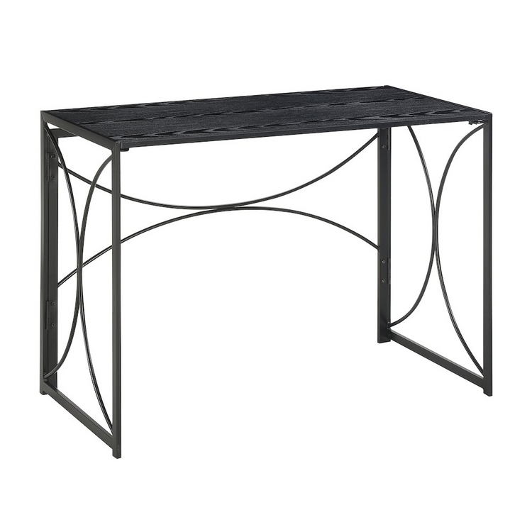 a black table with a metal frame