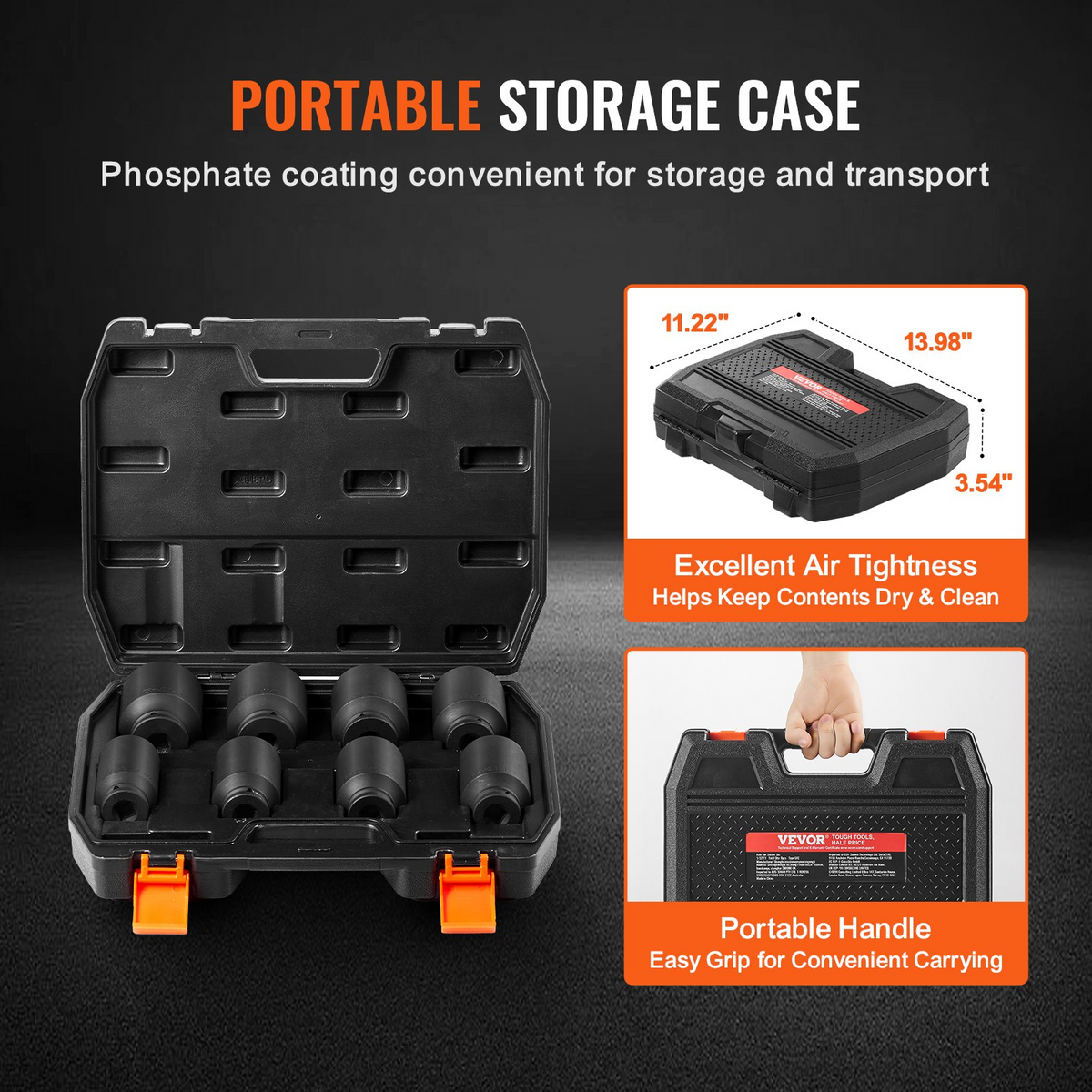 a black case with orange handles and text