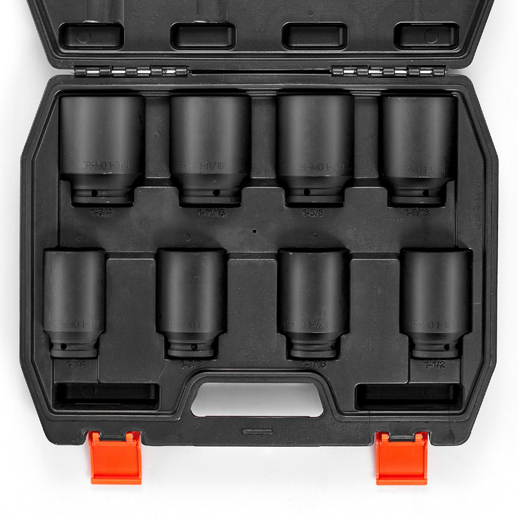 a black tool box with black sockets