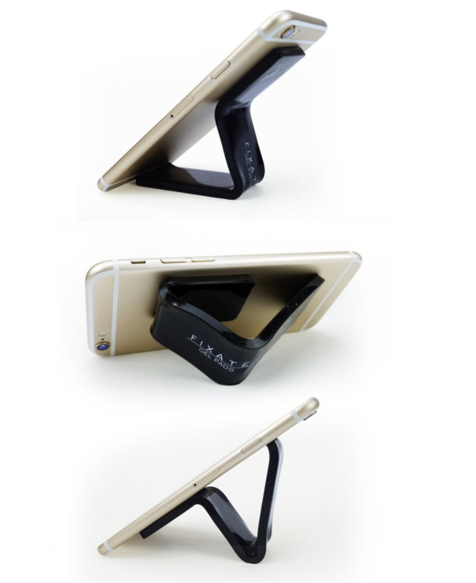 a phone holder with a black and silver cell phone holder