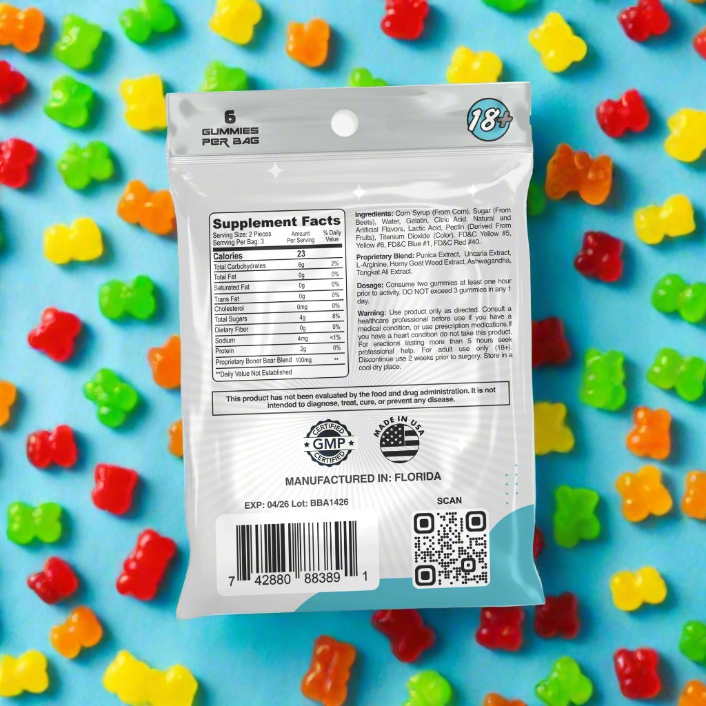 Boner Bears Gummies for Male Performance Enhancement - Natural Libido Booster (6 Gummies/Pack)