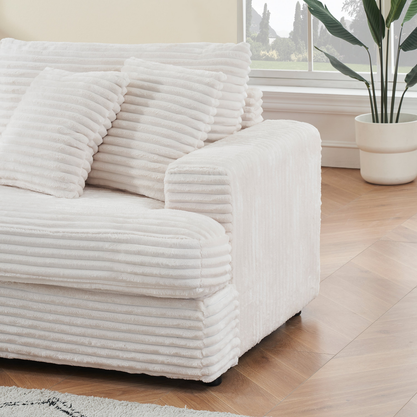 79.3 inches long, Corduroy Sofa, with 4 Matching Toss Pillows Sleek Design Spacious and Comfortable 3 Seater Couch for Modern Living Room,WHITE