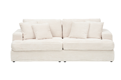 79.3 inches long, Corduroy Sofa, with 4 Matching Toss Pillows Sleek Design Spacious and Comfortable 3 Seater Couch for Modern Living Room,WHITE