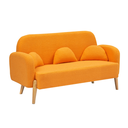 59.1" Teddy Velvet Beige Two-Seater Sofa with Three Lumbar Pillows