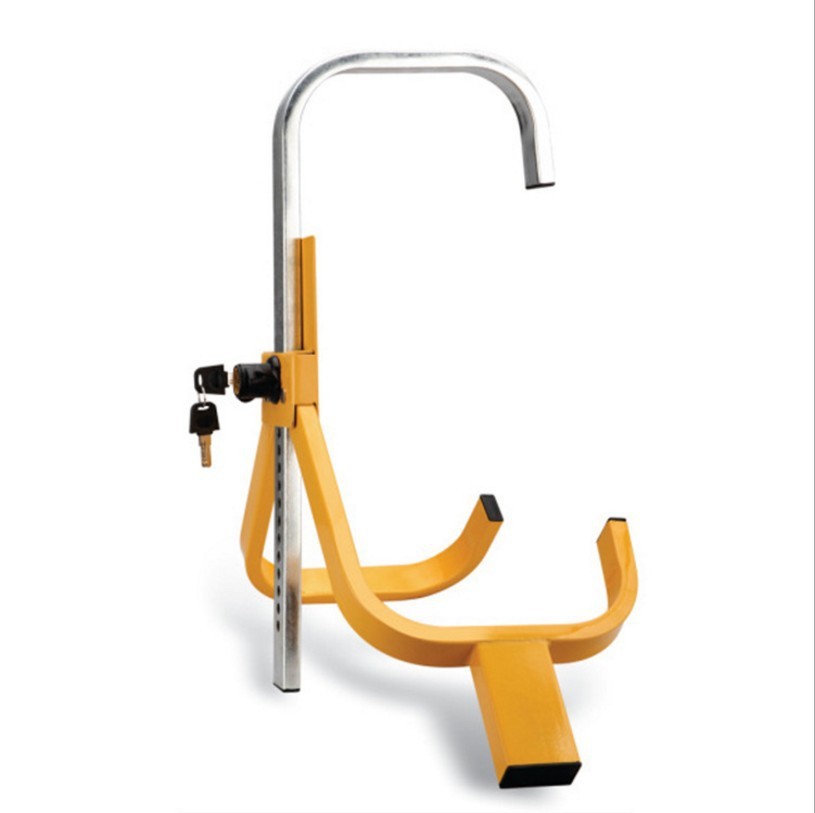a yellow bike stand with keys