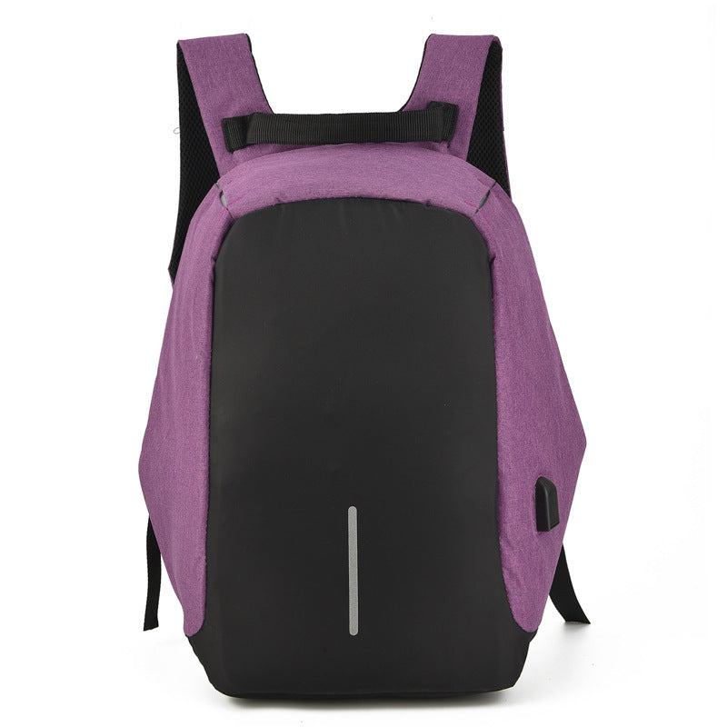 a purple and black backpack