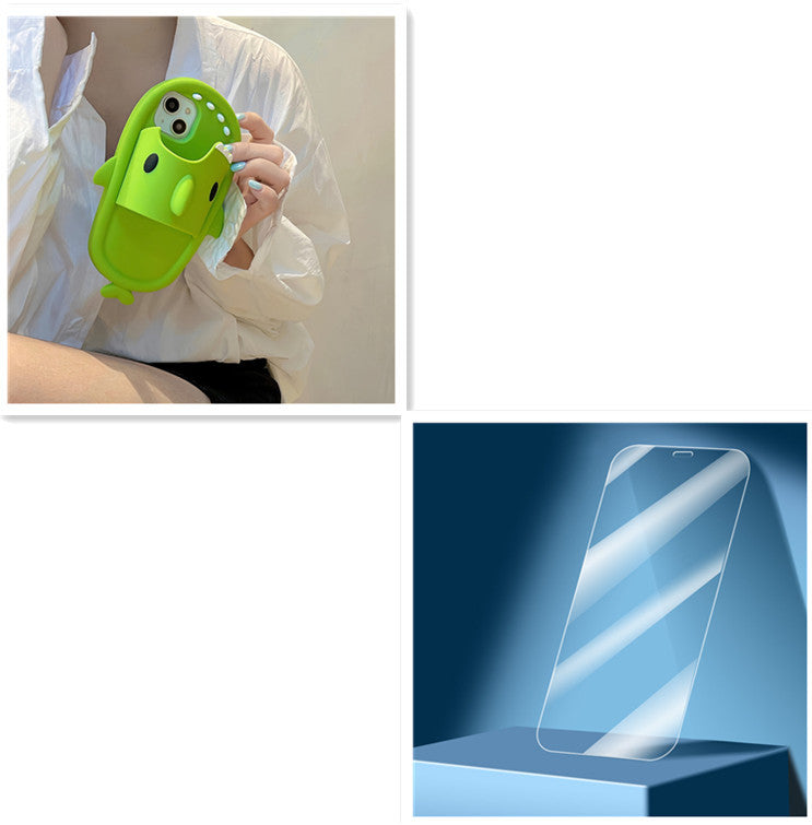 a woman holding a green case