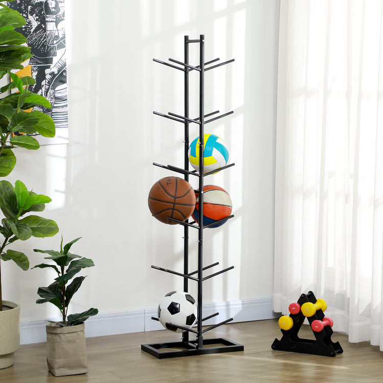 a rack with balls on it