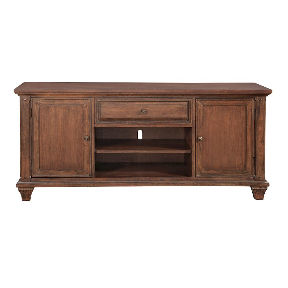 a brown wooden entertainment center