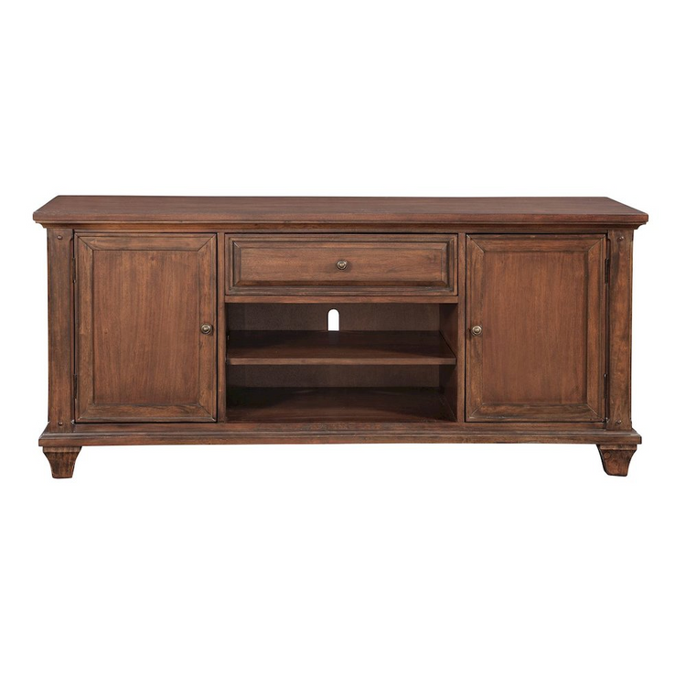 a brown wooden entertainment center