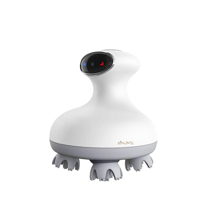a white and grey device with a round black button
