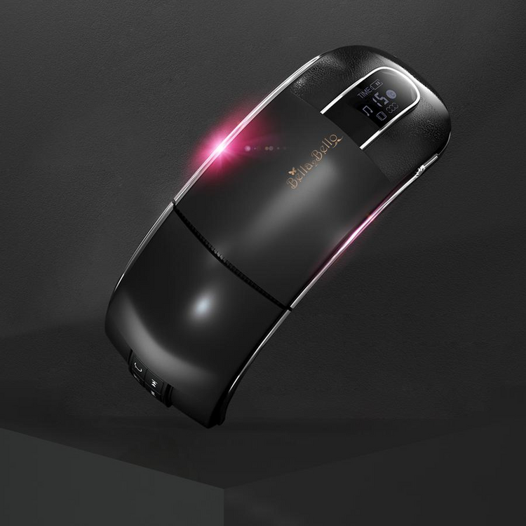 a black device with a red light