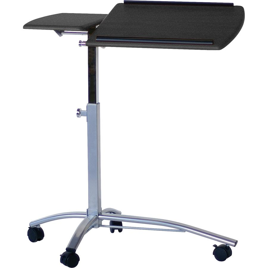 a black table on a metal stand
