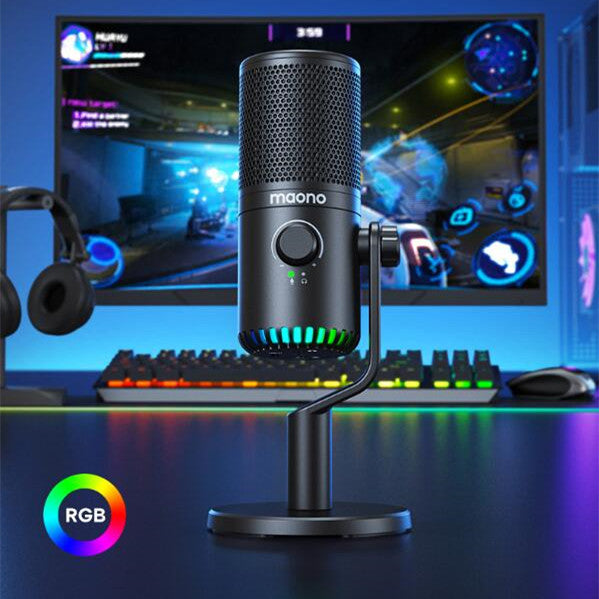 a microphone on a desk