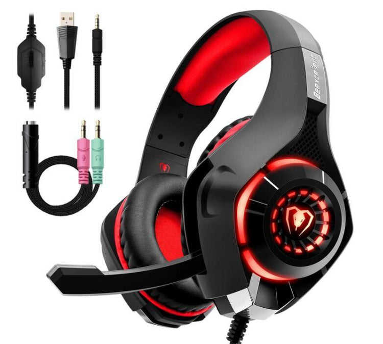 a black and red headphones with wires