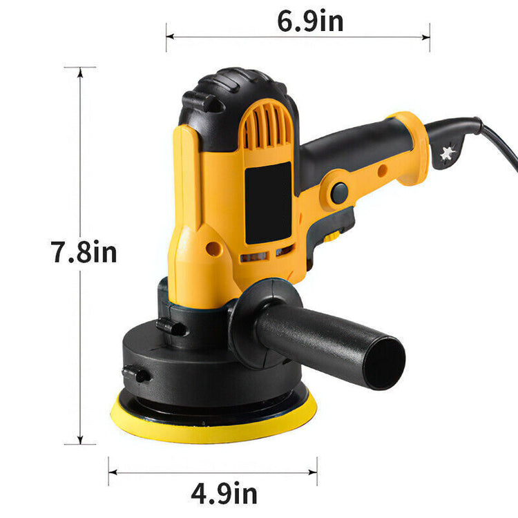 a yellow and black power tool with measurements