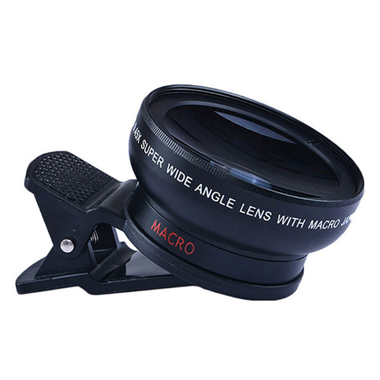 a black camera lens with a clip