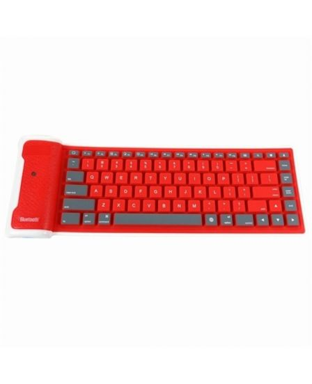 a red keyboard with a white and grey handle
