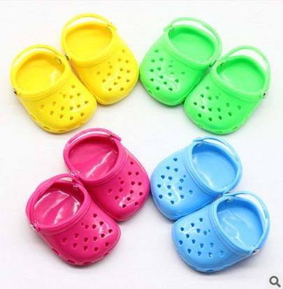 a group of colorful plastic shoes