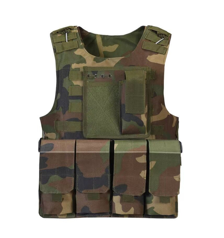 a camouflage vest with multiple pockets