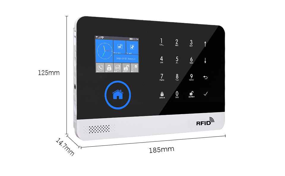 a black electronic device with a screen and a blue and white screen