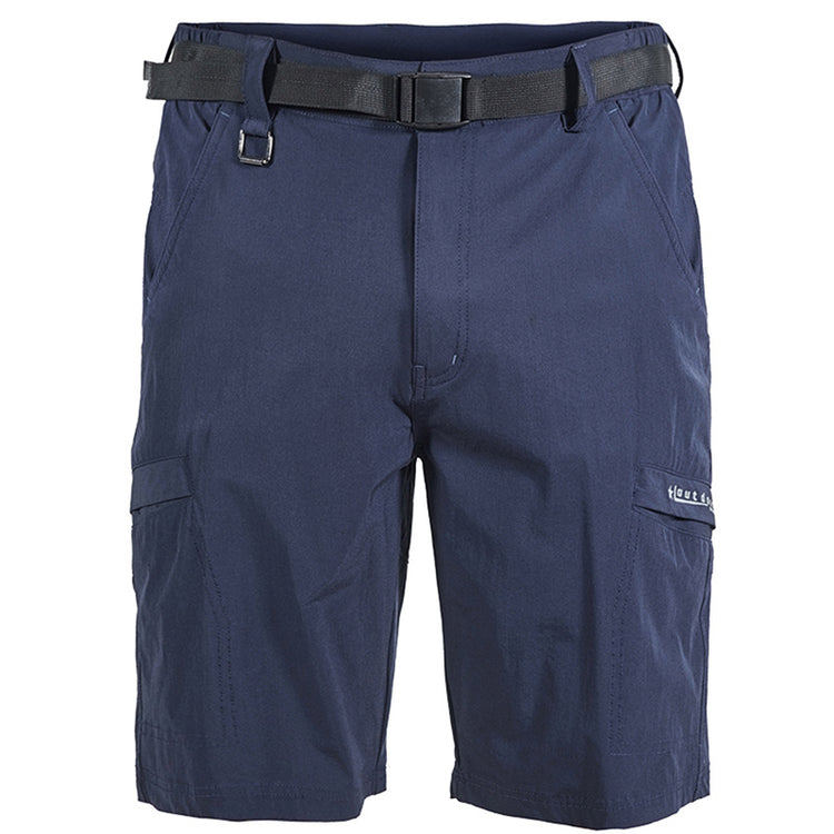 a blue shorts with a belt