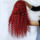 Red Deep-Wave Human Hair Wig