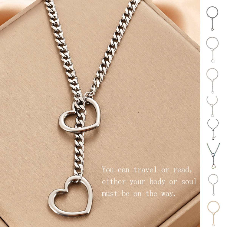 a silver chain with two hearts