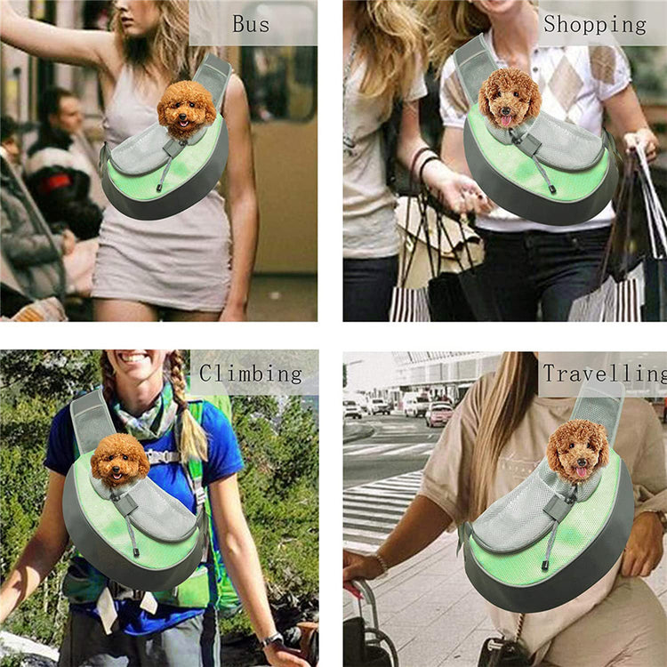 a collage of a woman carrying a dog