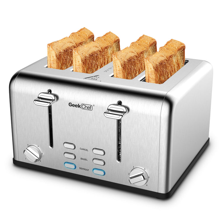a toaster with toasted bread inside