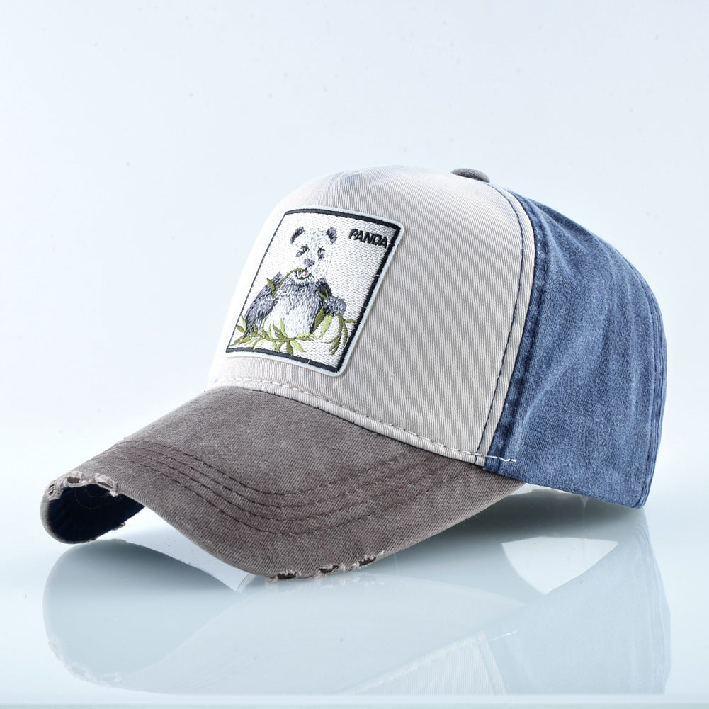 a baseball cap with a picture of a panda