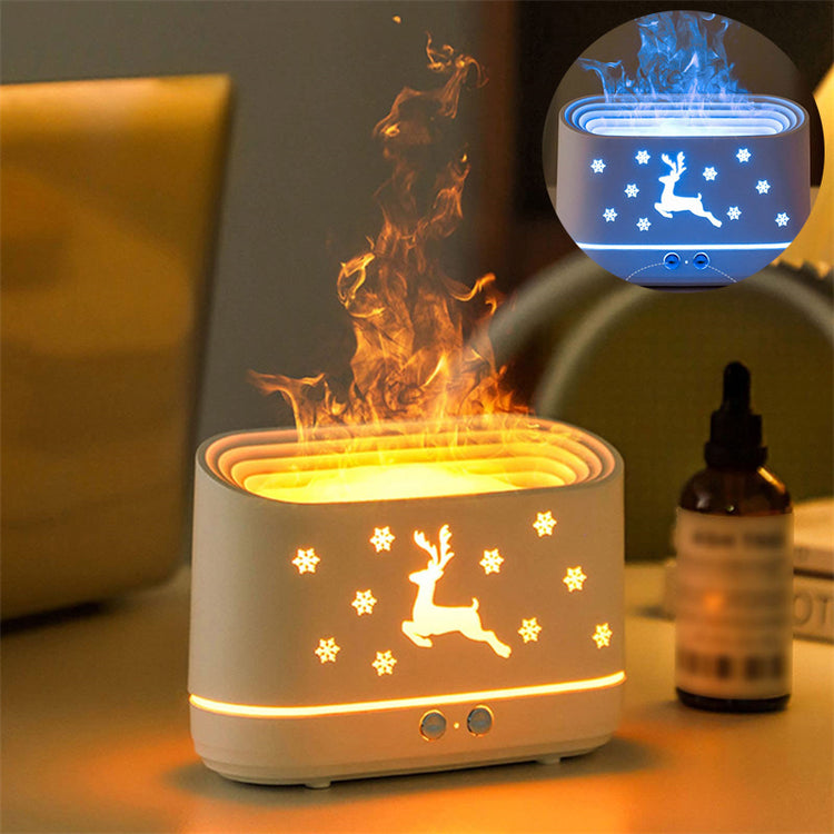 a white box with a deer on fire
