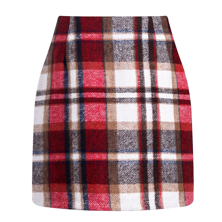 a red and white plaid skirt