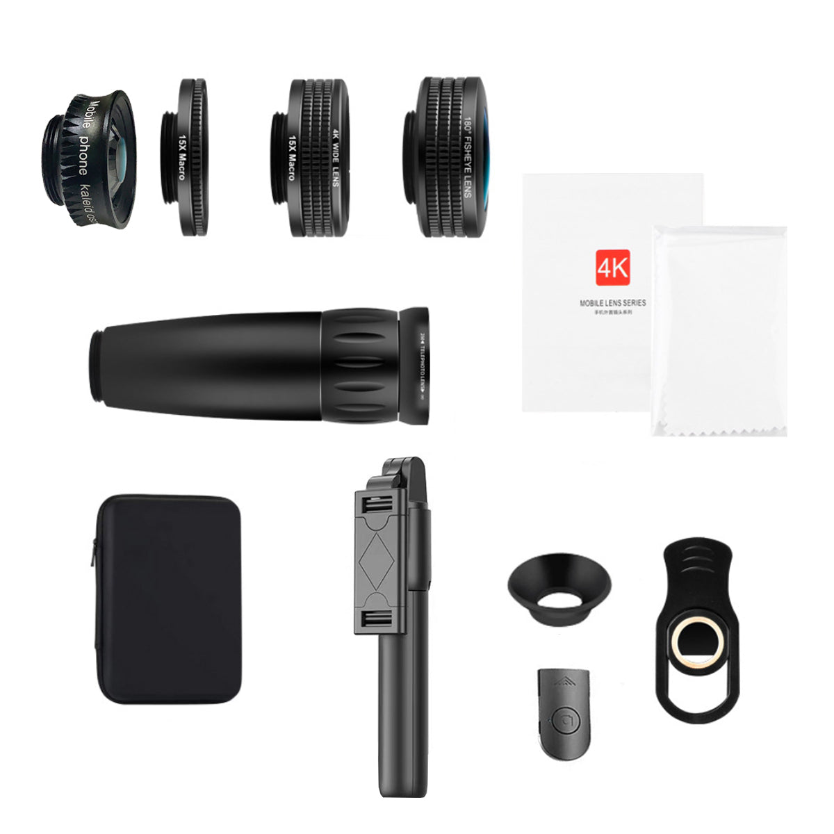 a black camera lens and a camera case