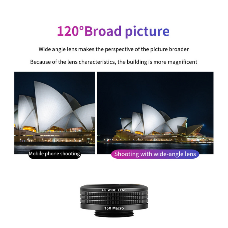 a camera lens and a picture of a building
