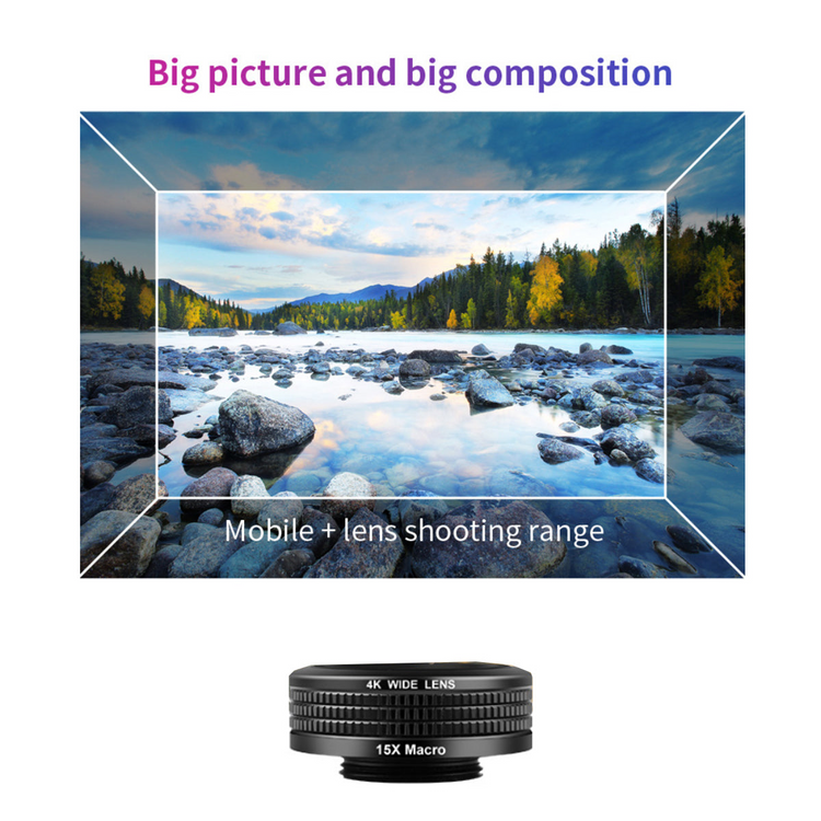 a camera lens with a picture of a river and trees