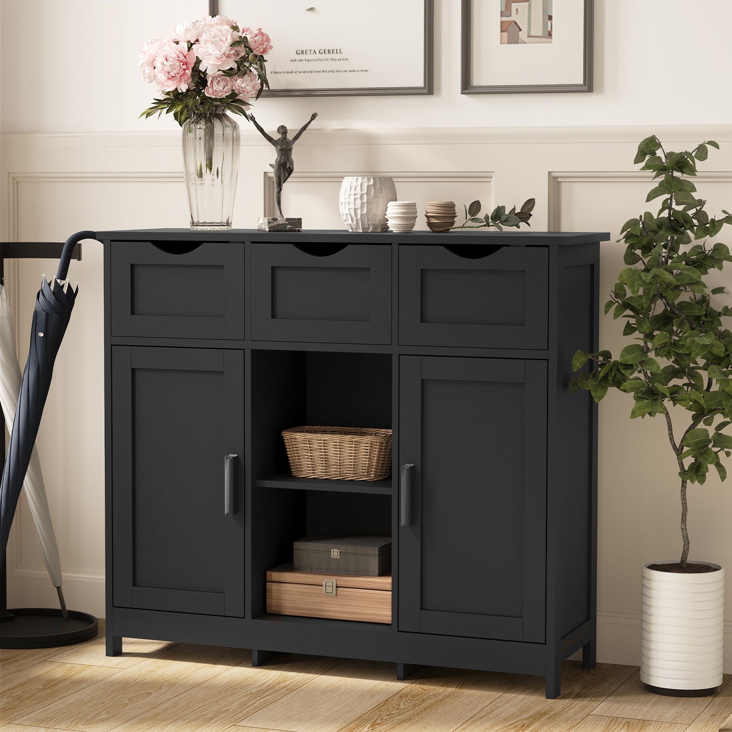 Storage Cabinet, Wooden Floor Cabinet, Storage Cabinet With Drawers And Shelves, Living Room, Bedroom, Bathroom Furniture, Home Decoration Cabinet