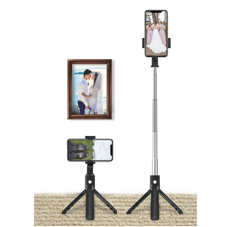 a selfie stick with a picture of a man and woman