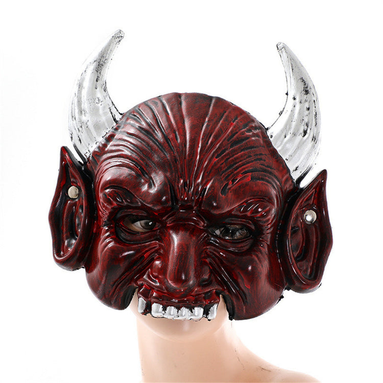 a red and white mask