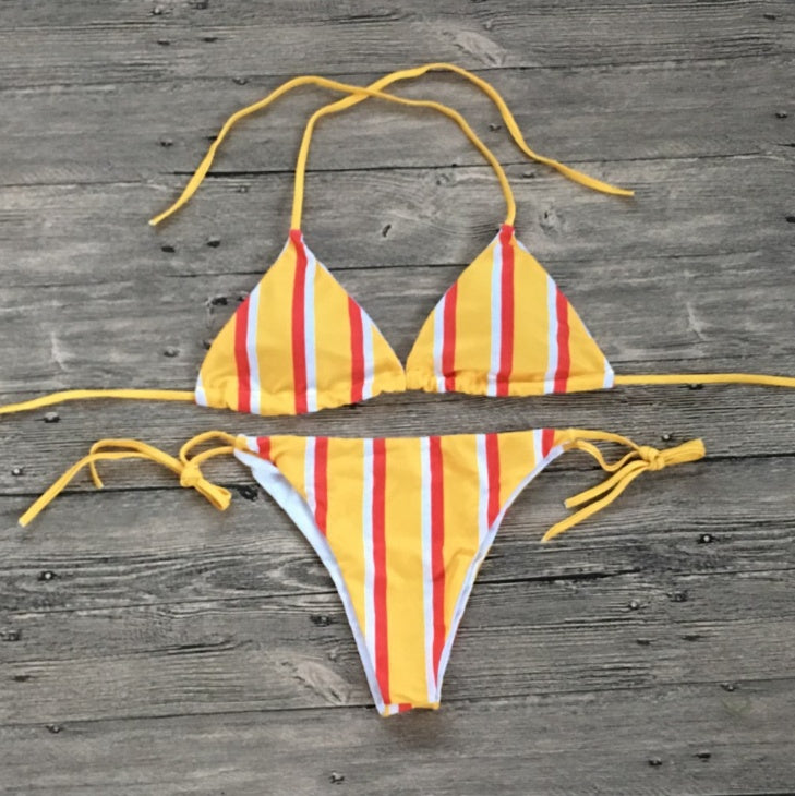 a yellow and red striped garment