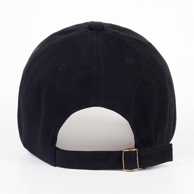 a black hat with a gold buckle