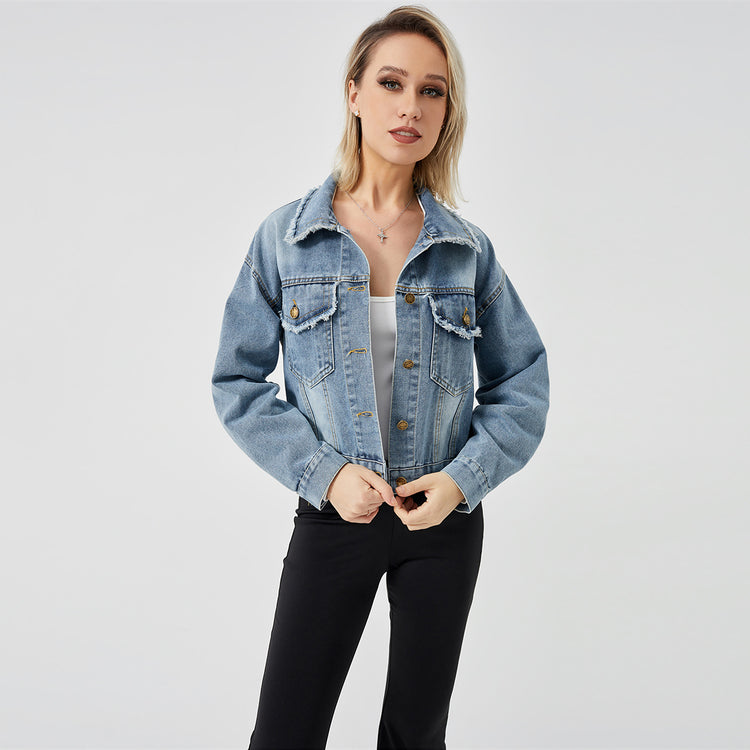 a woman in a denim jacket