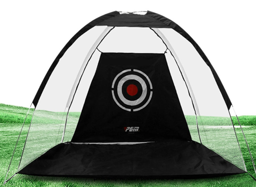 a black and white tent on a green field
